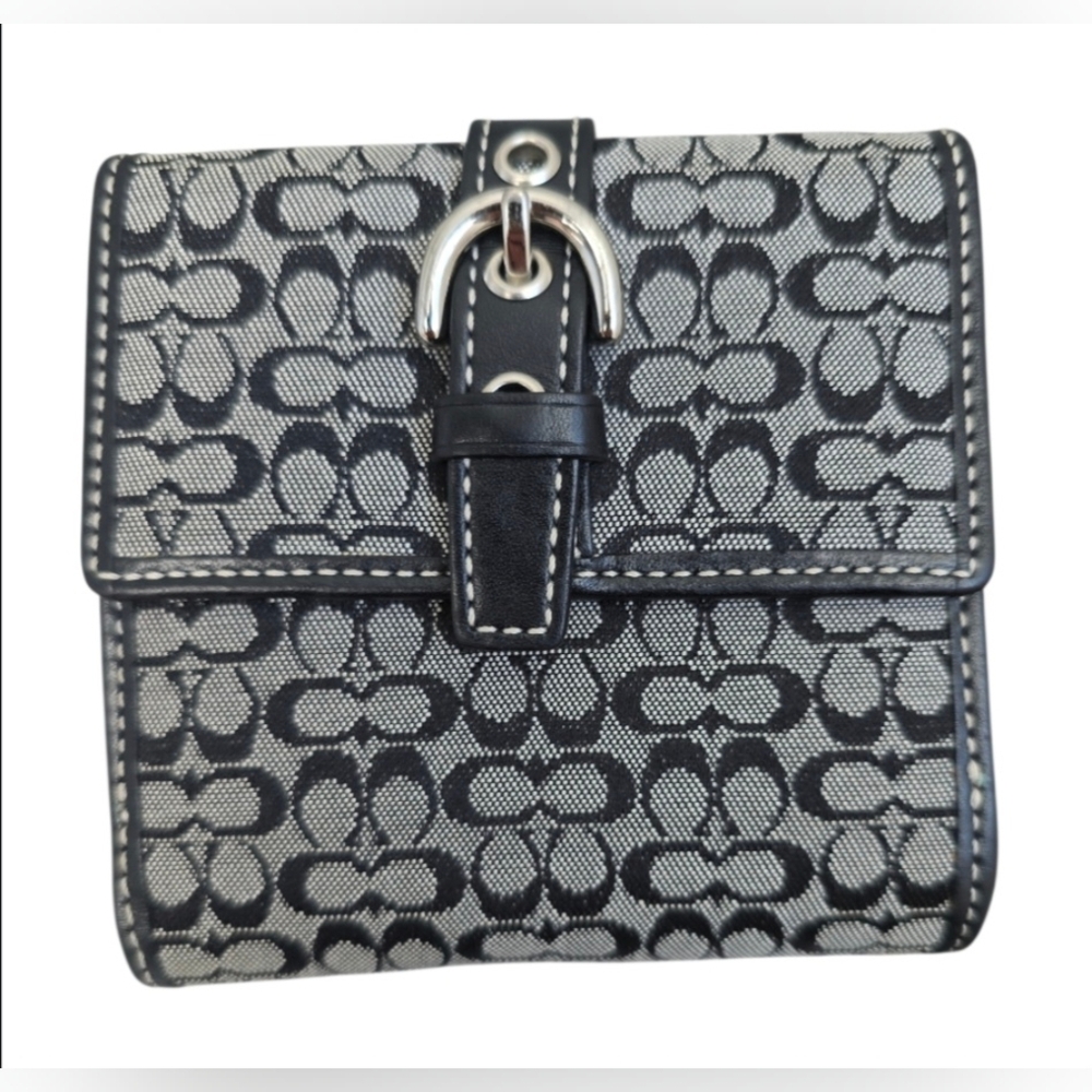 Vintage Coach Signature Canvas Y2K Buckle Wallet in black & gray VGUC